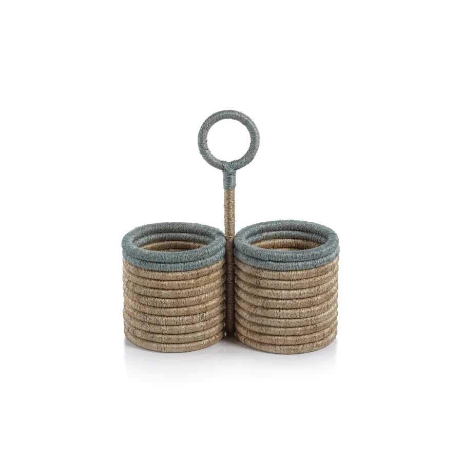 Coiled Rattan and Abaca Flatware Caddy