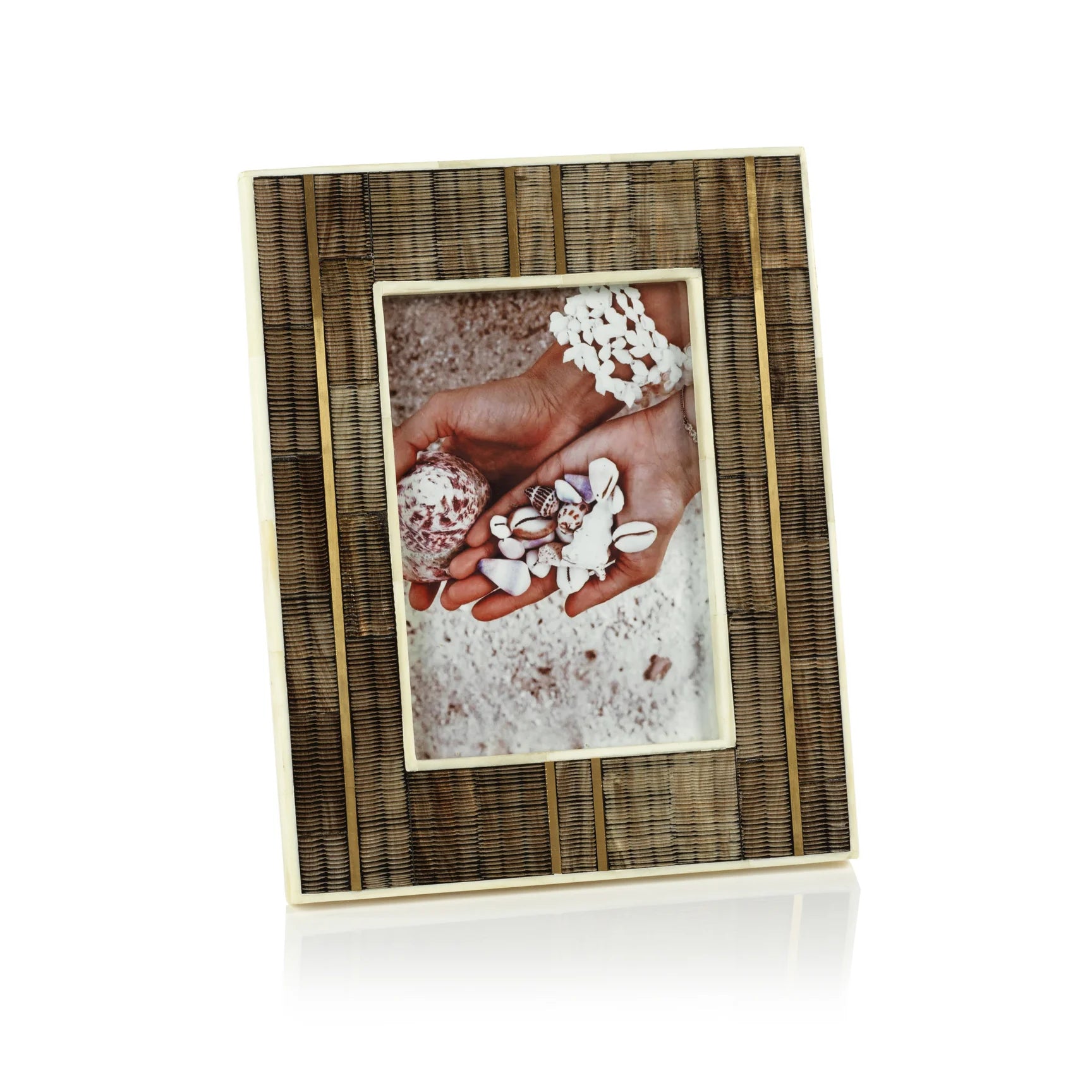Horn Photo Frame w/ Bone & Brass Inlay- 5x7
