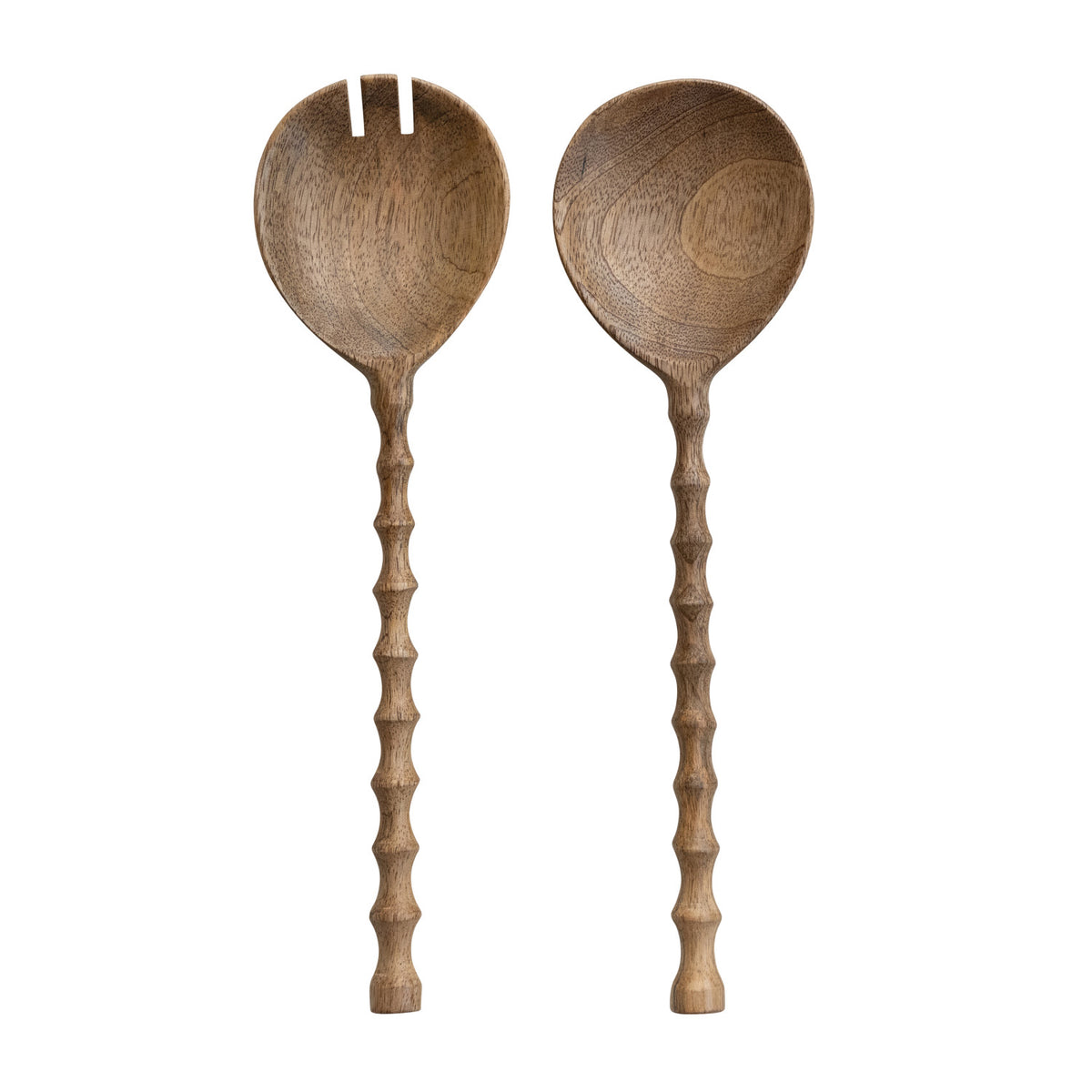 Carved Mango Wood Serving Spoons (Set of 2)