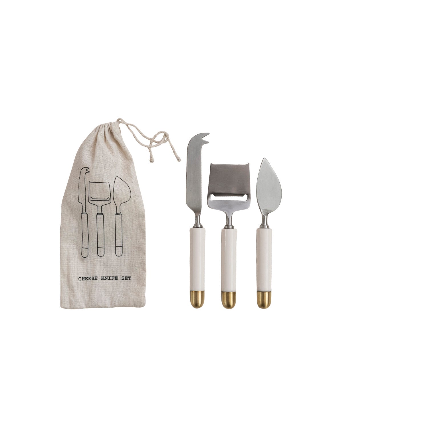 Ivory & Gold Cheese Knives (Set of 3)