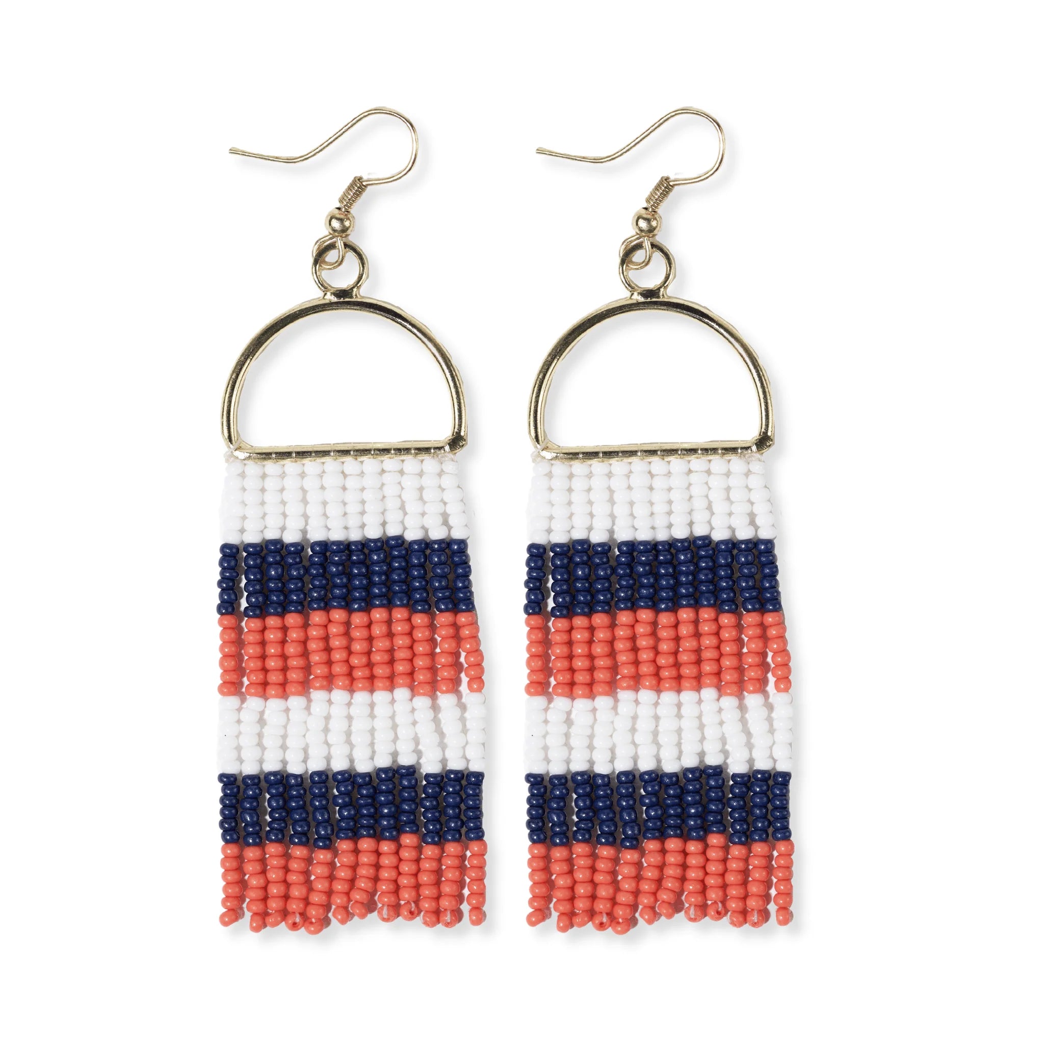Allison Stripe Beaded Fringe Earrings-Navy/Orange