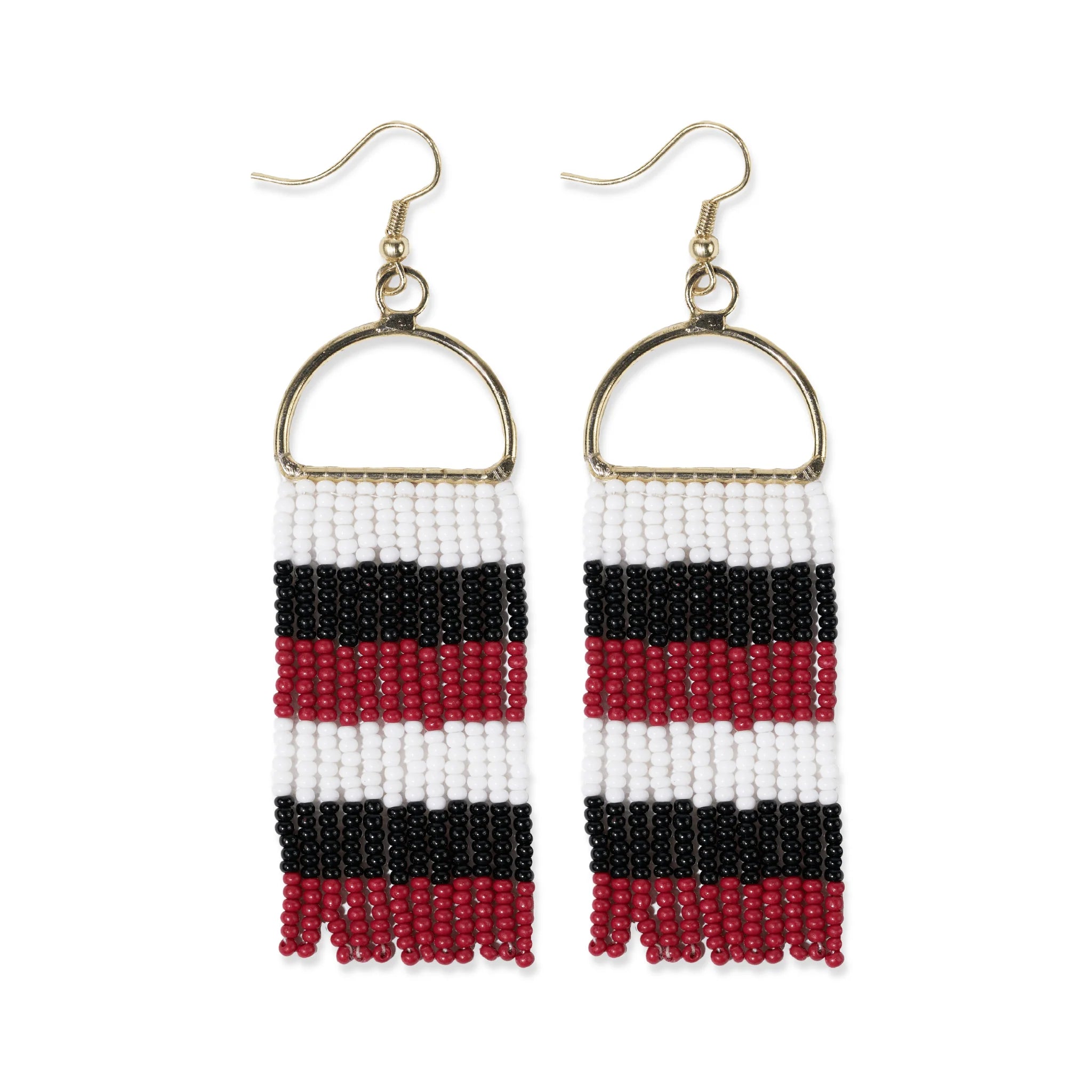 Allison Stripe Beaded Fringe Earrings-Red/Black