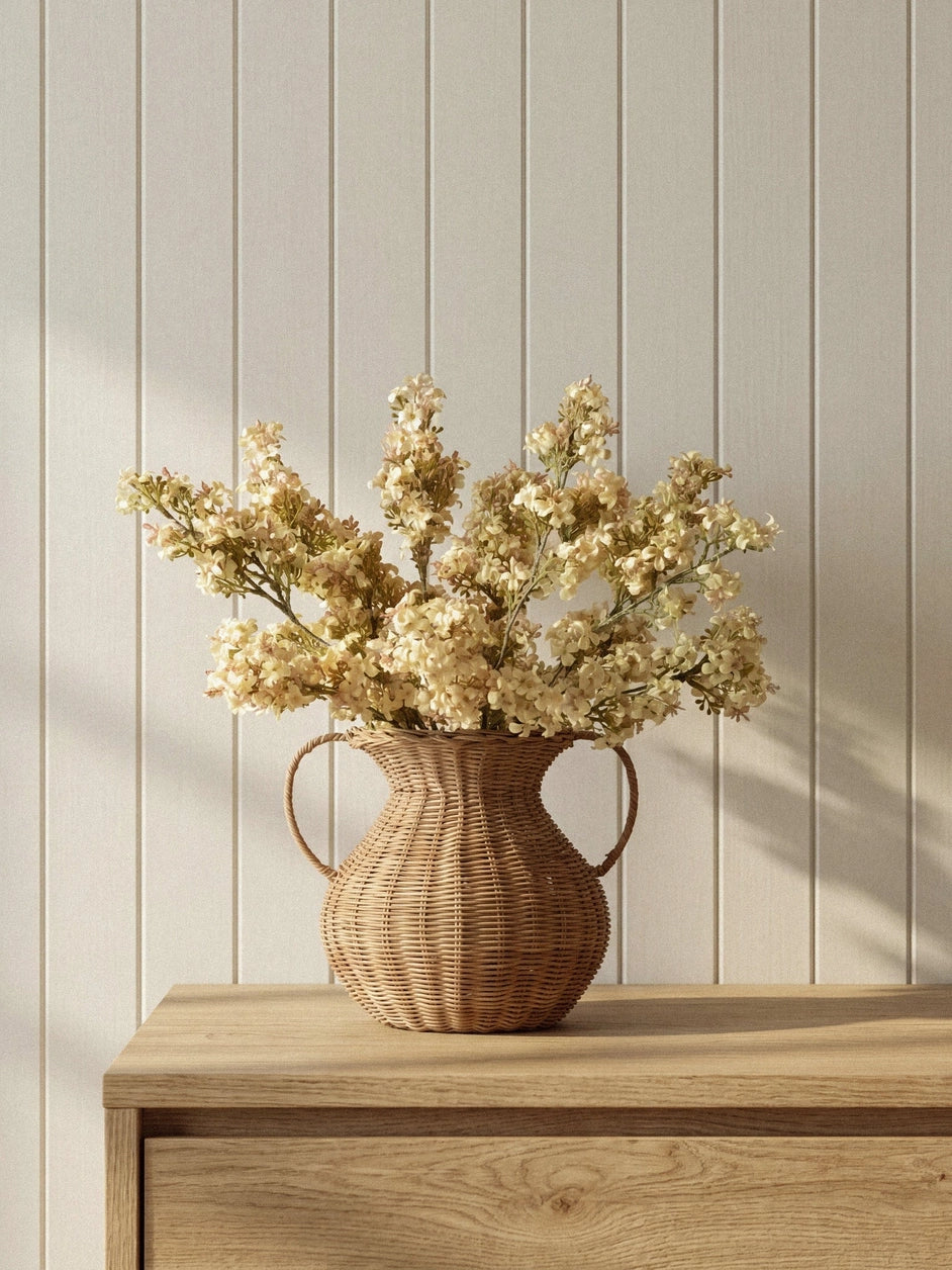 15" Woven Rattan Vase w/ Handles