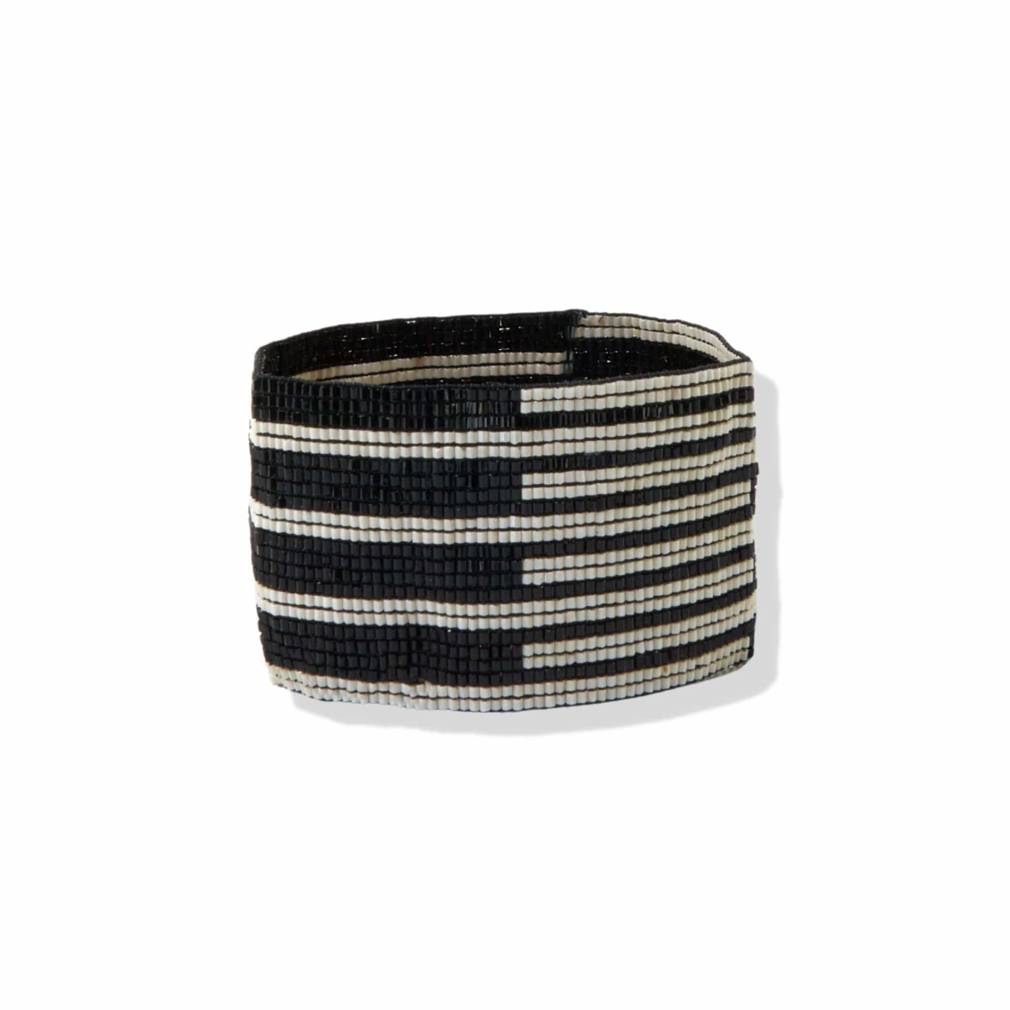Striped Beaded Stretch Bracelet- Black