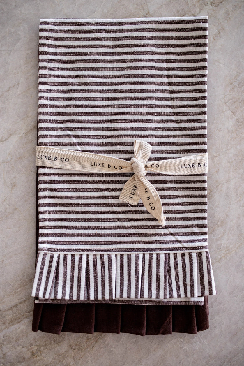 Brown & Cream Striped Ruffle Towels (Set of 2)