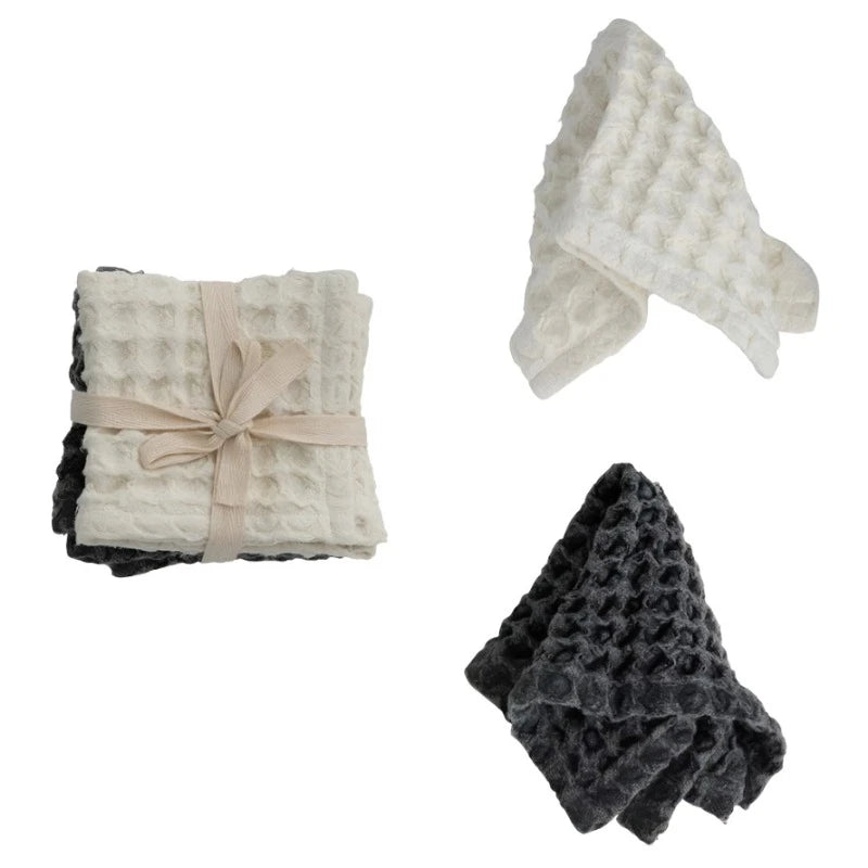 Waffle Weave Cotton Dish Towels with Loops (Set of 2, 2 Colors)
