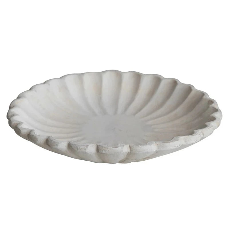 White Decorative Mango Wood Scalloped Dish