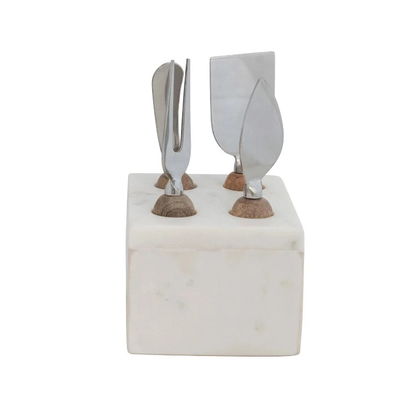 Stainless Cheese Servers with Marble Holder (5 piece set)