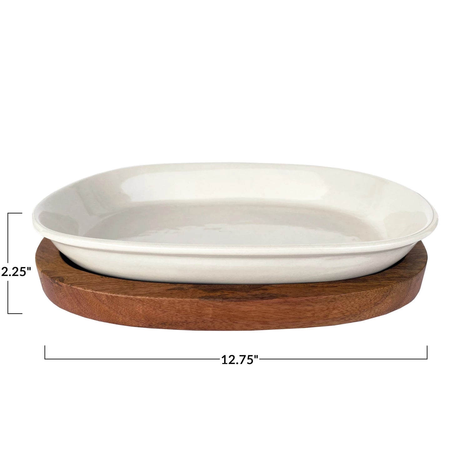 Stoneware Serving Dish w/ Wood Base (Set of 2)