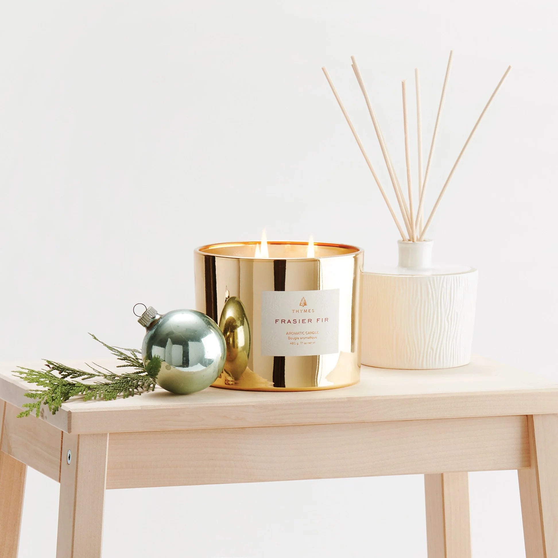 Thymes Frasier Fir Gold Gilded 3-Wick Candle-17oz