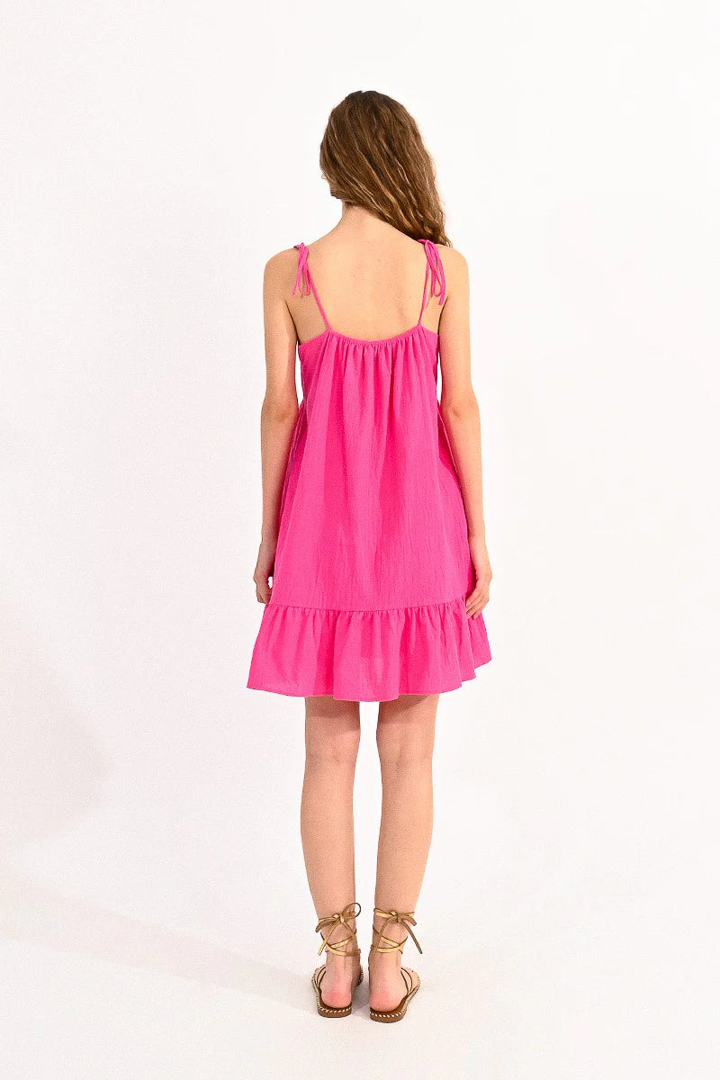 Mini Dress with Straps-Fuchsia