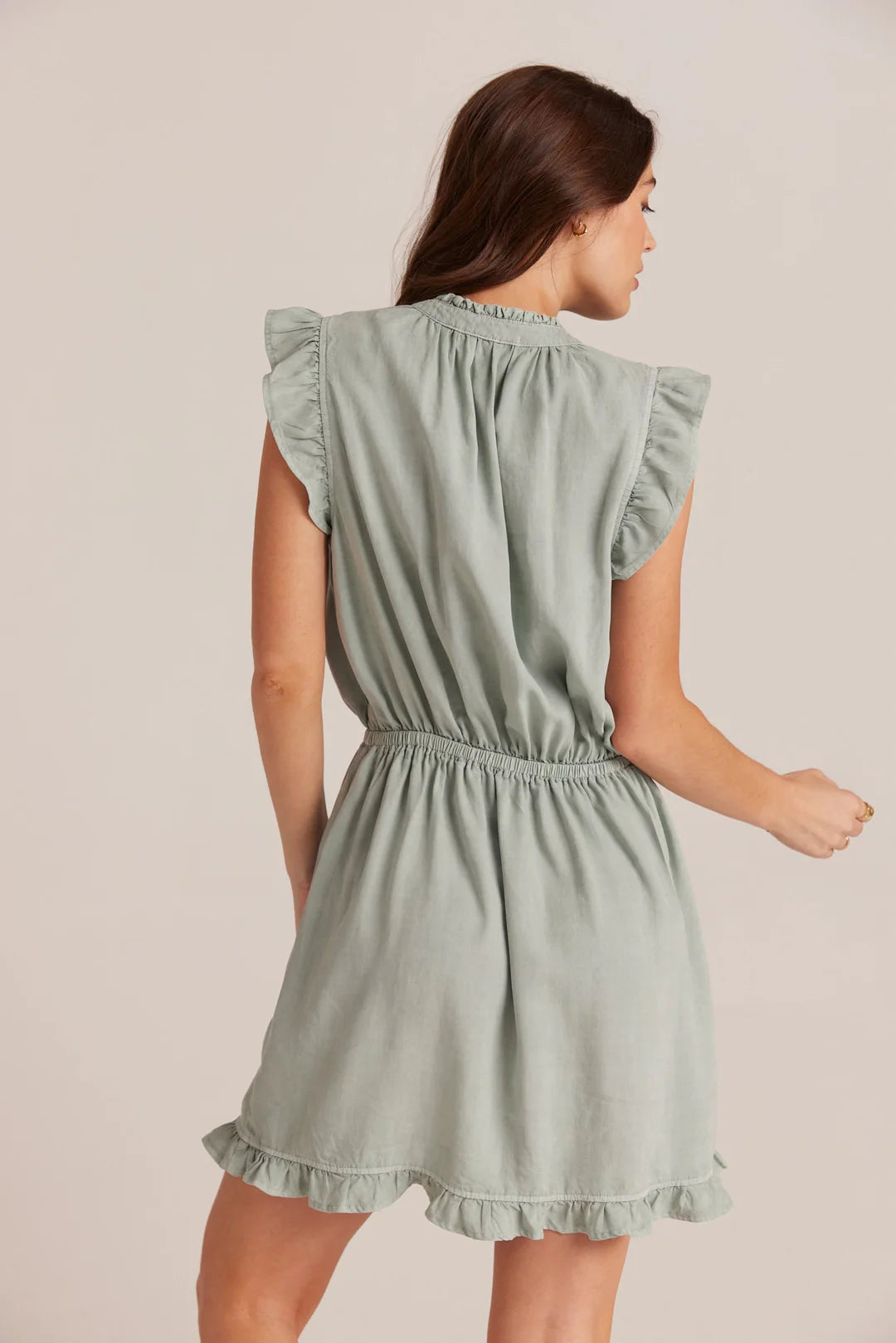 Ruffle Sleeve Mini Dress -Oasis Green