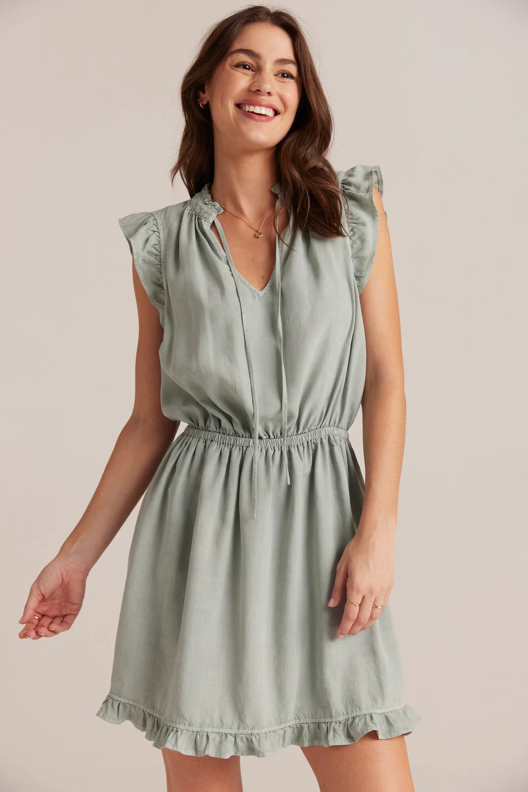 Ruffle Sleeve Mini Dress -Oasis Green
