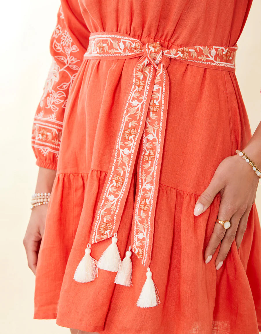 Sunita Linen Dress-Coral