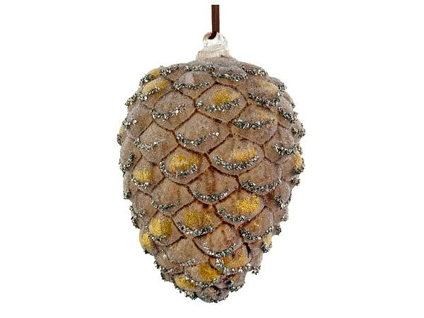 Iced Brown/Gold Pinecone Ornament (Set of 2)