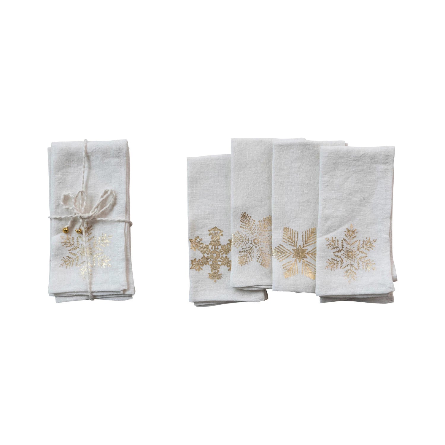 Linen Napkins w/ Gold Foil Snowflake (Set of 4)