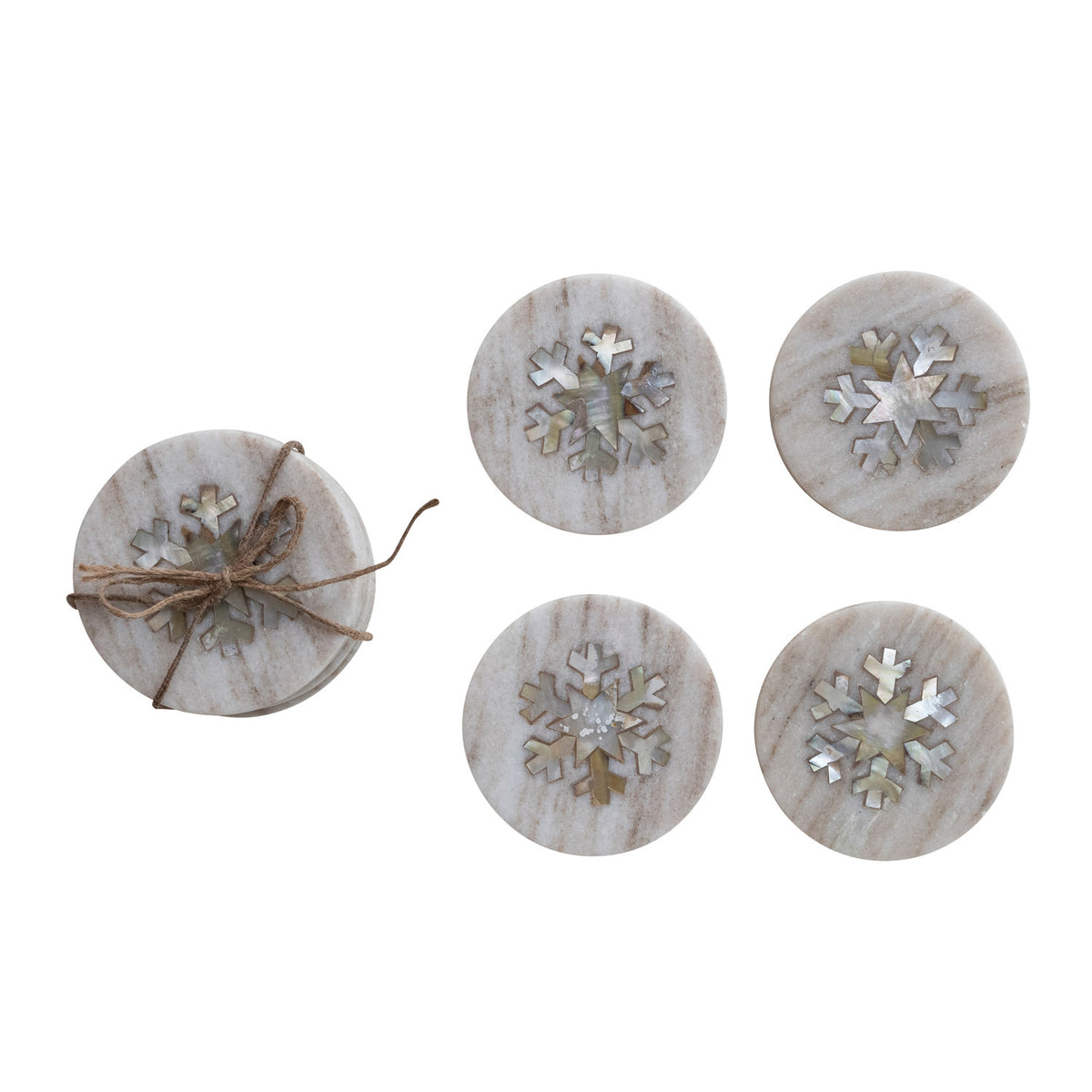 Marble Coasters w/ Mother of Pearl Snowflake (Set of 4)