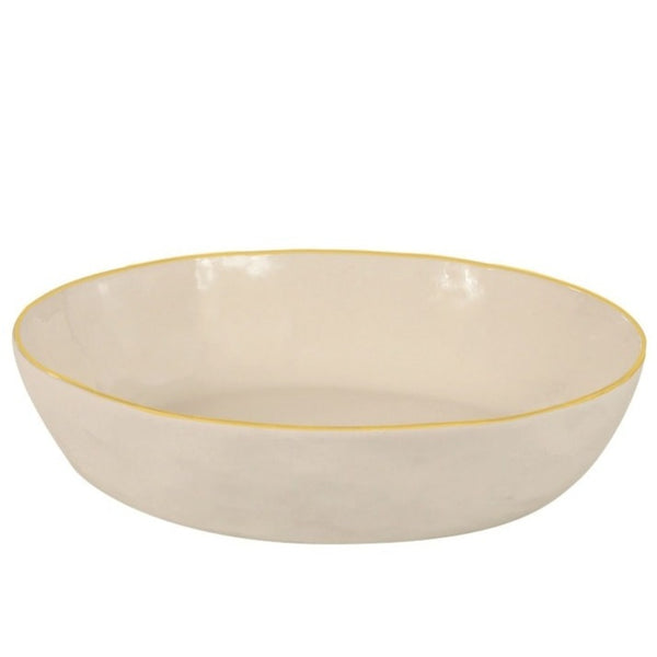 Gold Rim Stoneware Pasta Bowl