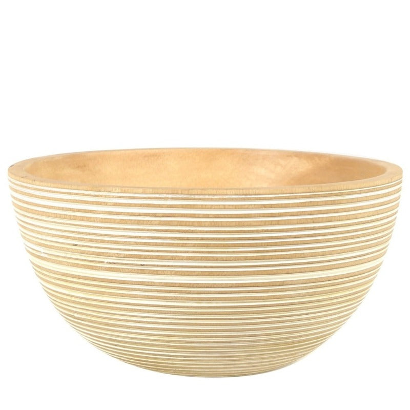 White Striped Mango Wood Bowl (2 Sizes)