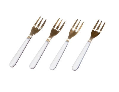 White & Gold Cocktail Forks (Set of 4)