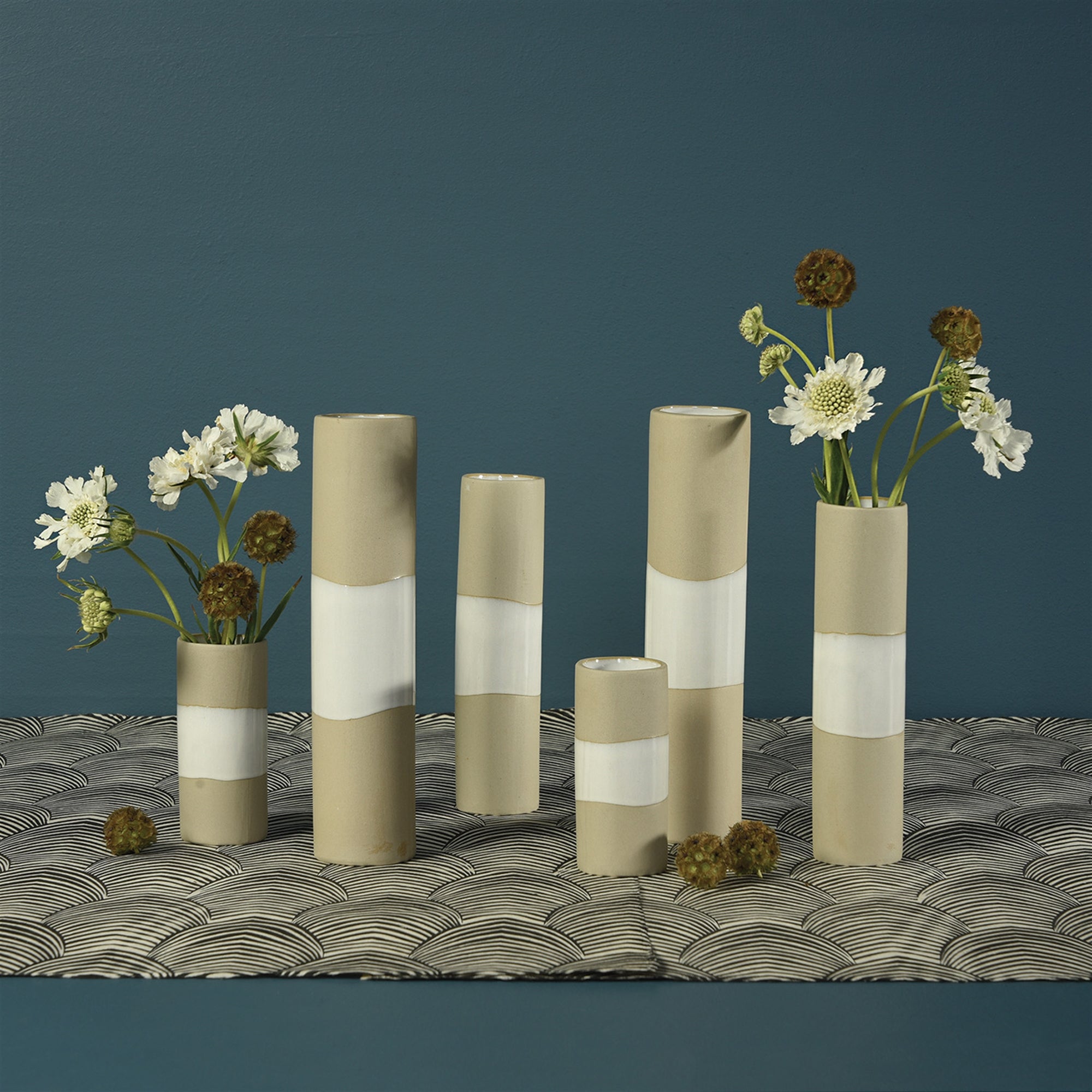 White & Sand Ceramic Cylinder Vase (2 Sizes)