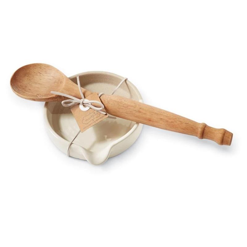 Stoneware Spoon Rest + Wood Spoon