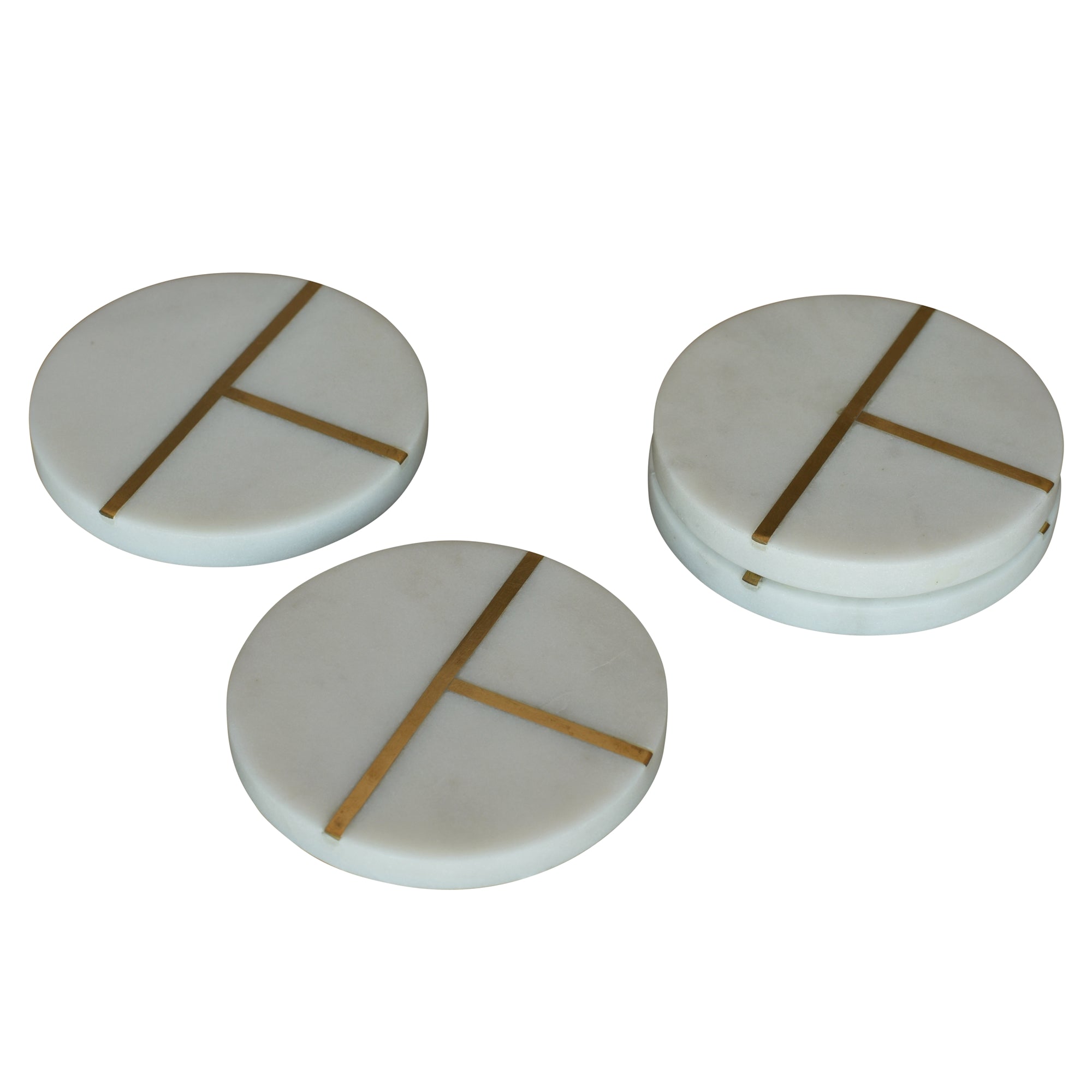 Marble Coaster with Brass Inlay - Set of 4