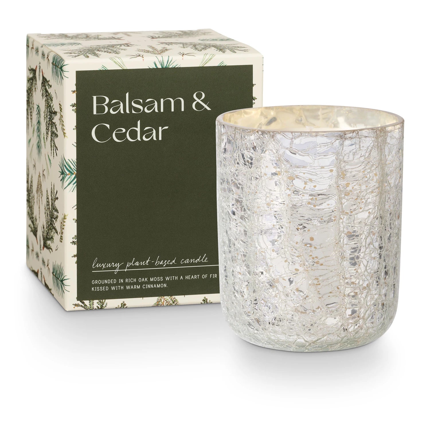 Balsam & Cedar Boxed Crackle Glass Candle ( 2 Sizes)