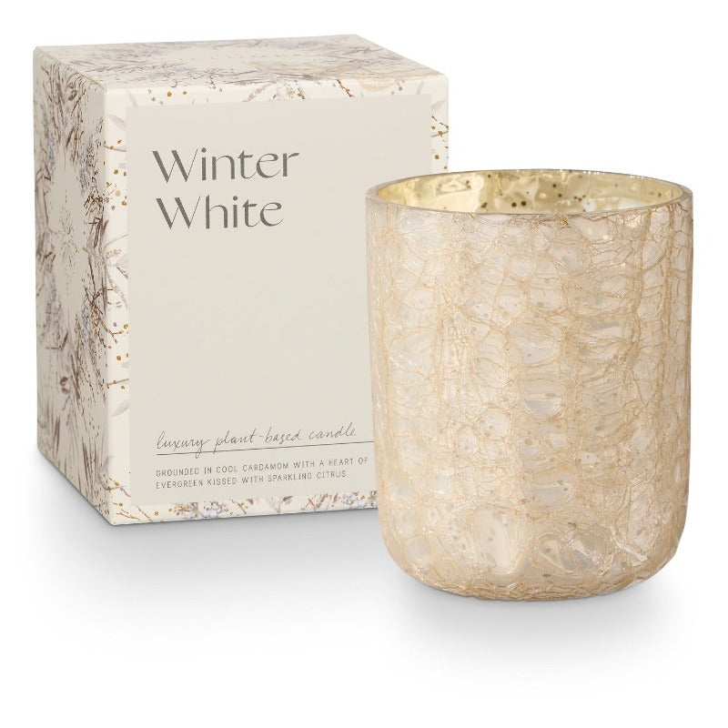 Winter White Boxed Crackle Glass Candle (2 Sizes)