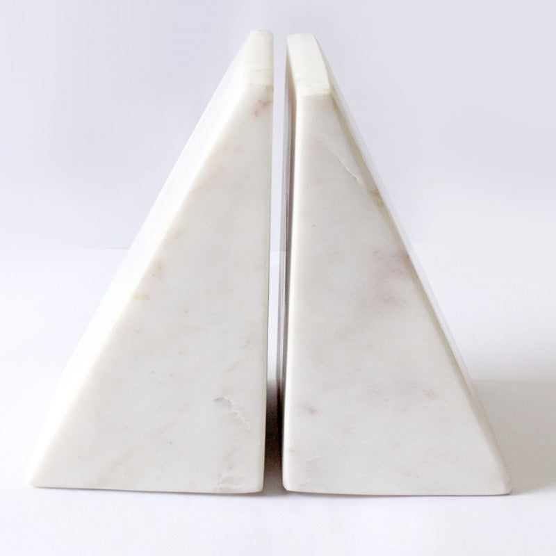 Angular White Marble Bookends- Set of 2
