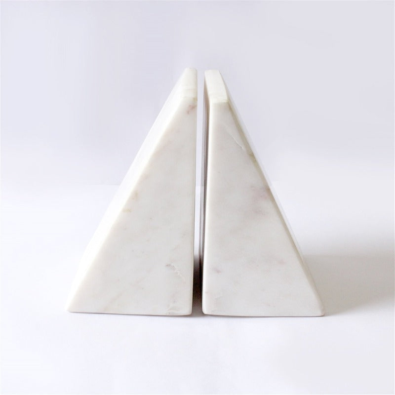 Angular White Marble Bookends- Set of 2