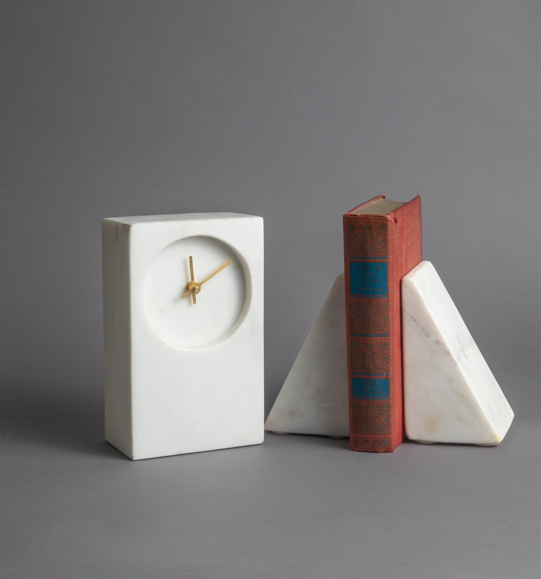Angular White Marble Bookends- Set of 2