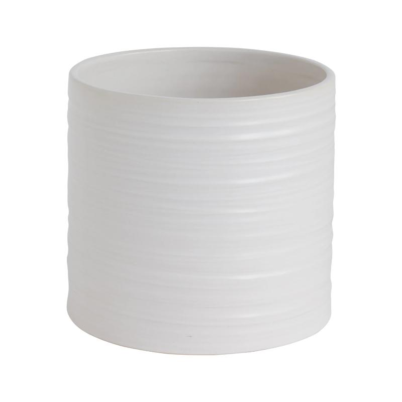 Striated Matte White Ceramic Pot (2 Sizes)