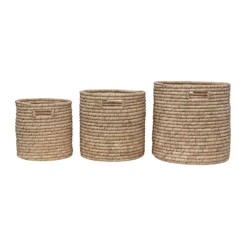 Hand-Woven Grass Baskets with Handles (3 Sizes)