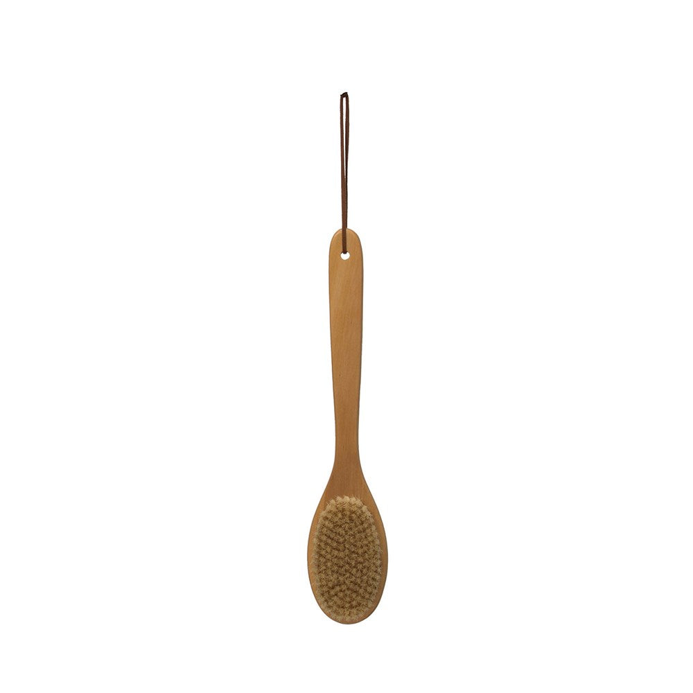 14.5" Wood Bath Brush with Leather Tie