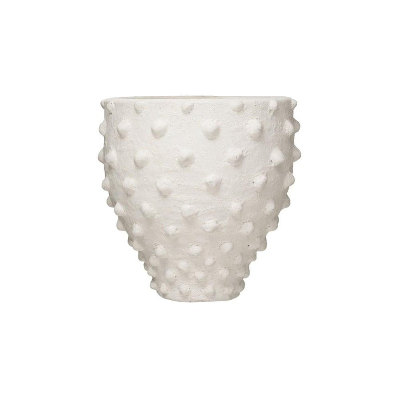 White Terracotta Hobnail Vase- 10" Zemora