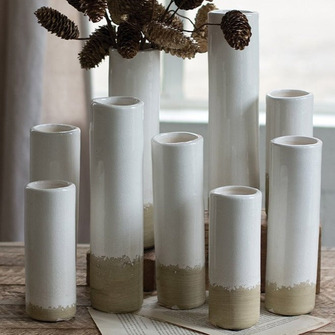 White Ceramic Cylinder Bud Vase (3 Sizes)