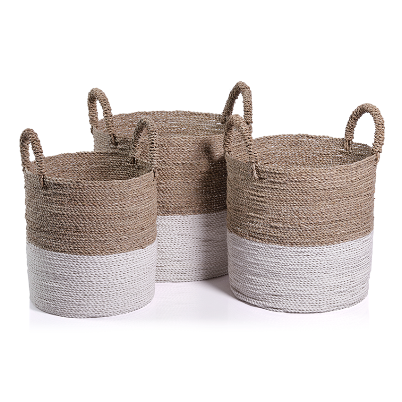White Dipped Seagrass Baskets  (3 Sizes)