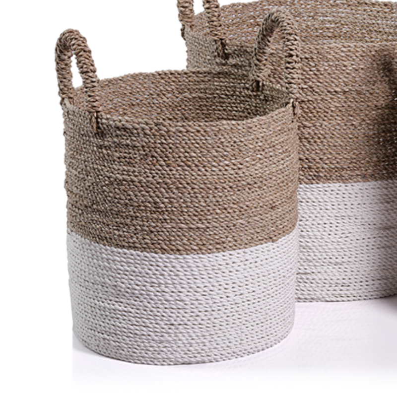 White Dipped Seagrass Baskets  (3 Sizes)