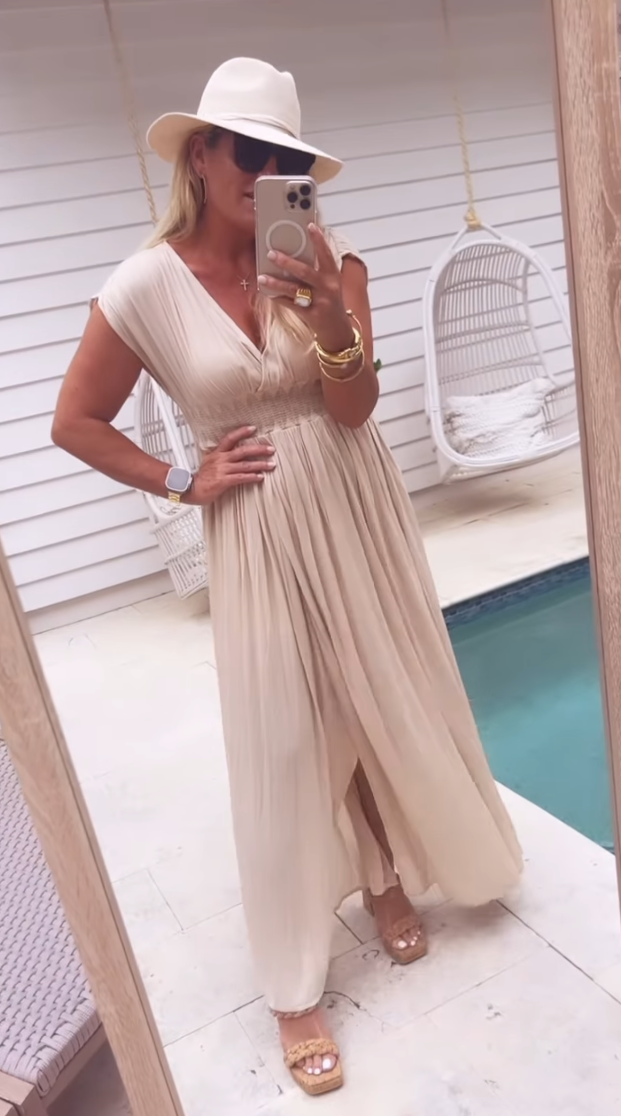 Crinkled Wrap Dress-Natural-Final Sale