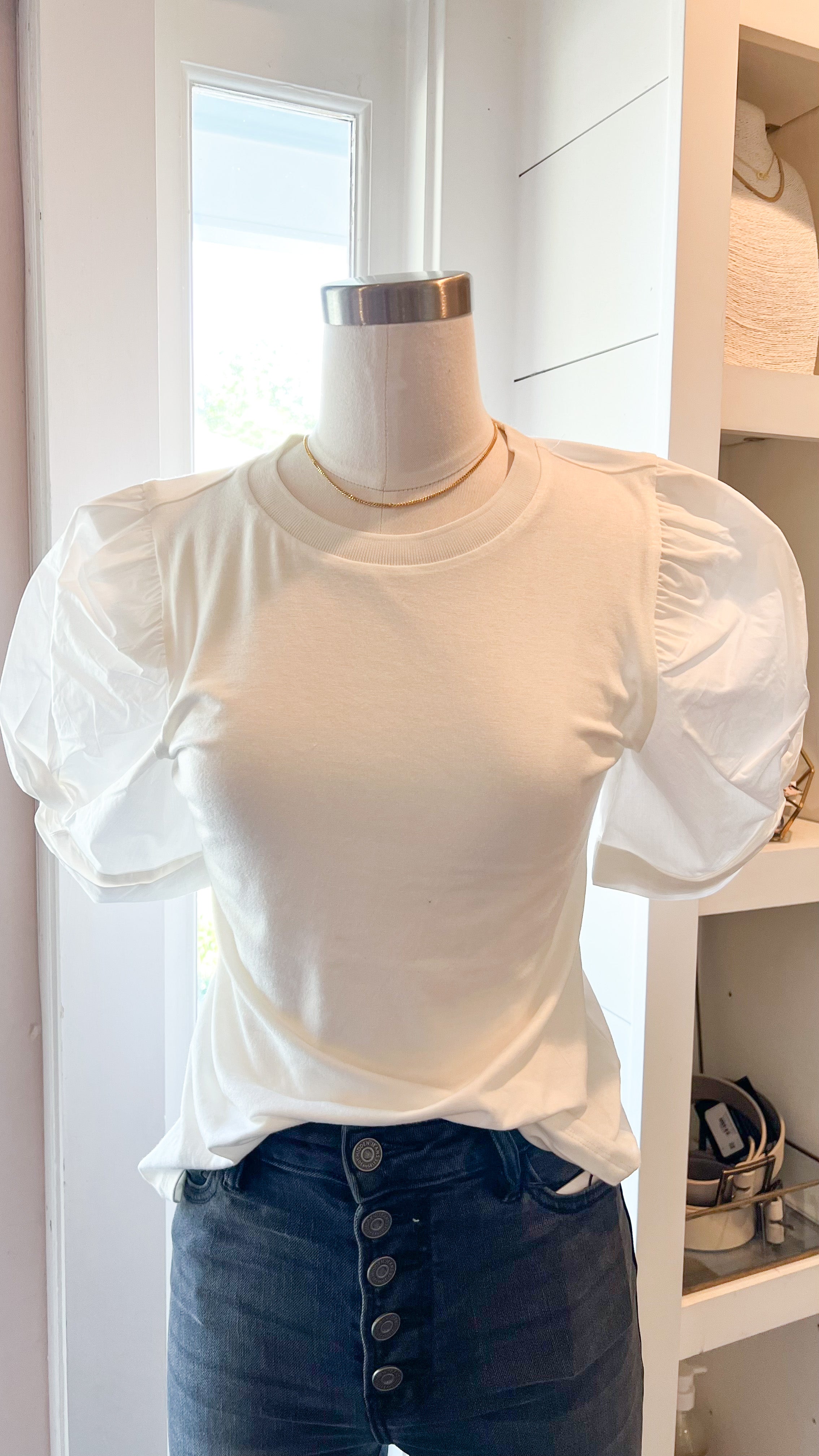 Poplin Puff Top-White