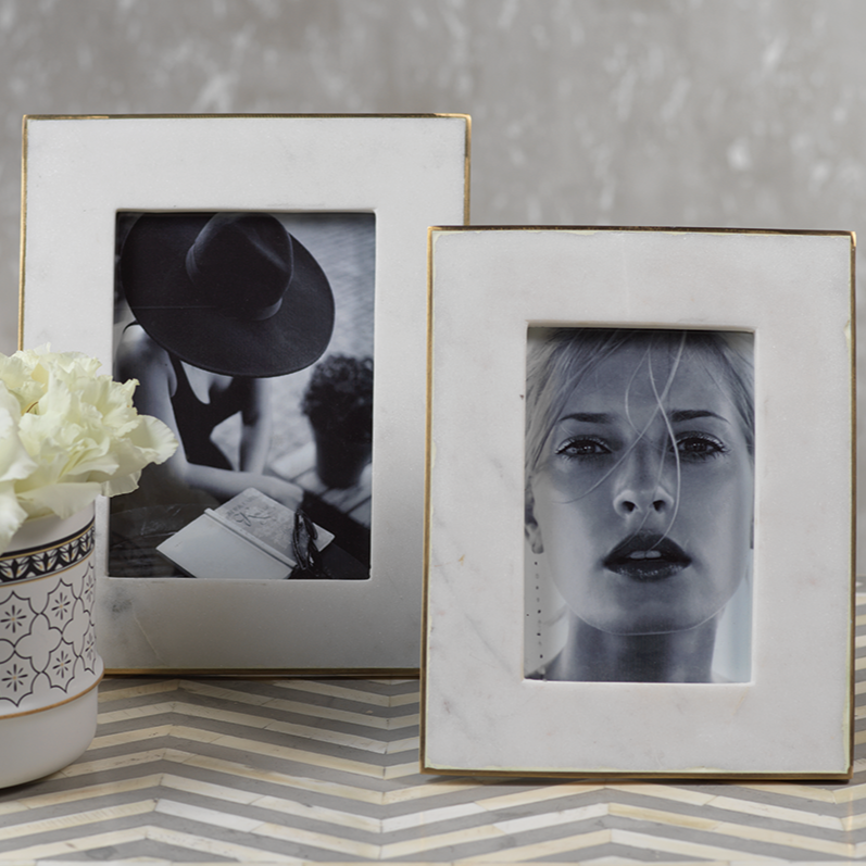 White Marble Frame with Brass Edge (2 Sizes)