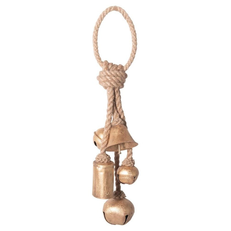 13" Antique Gold Metal Bells on Jute Hanger