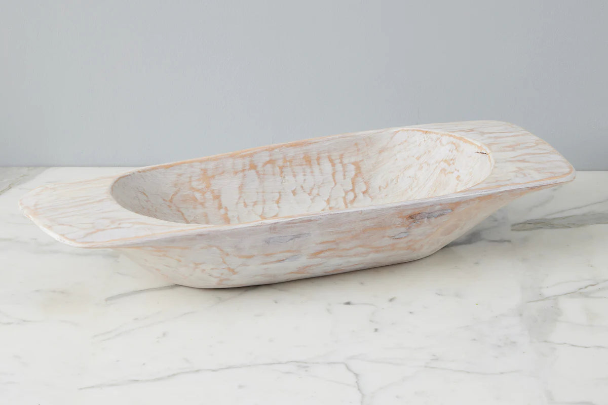 White Distressed Dough Bowl - Large