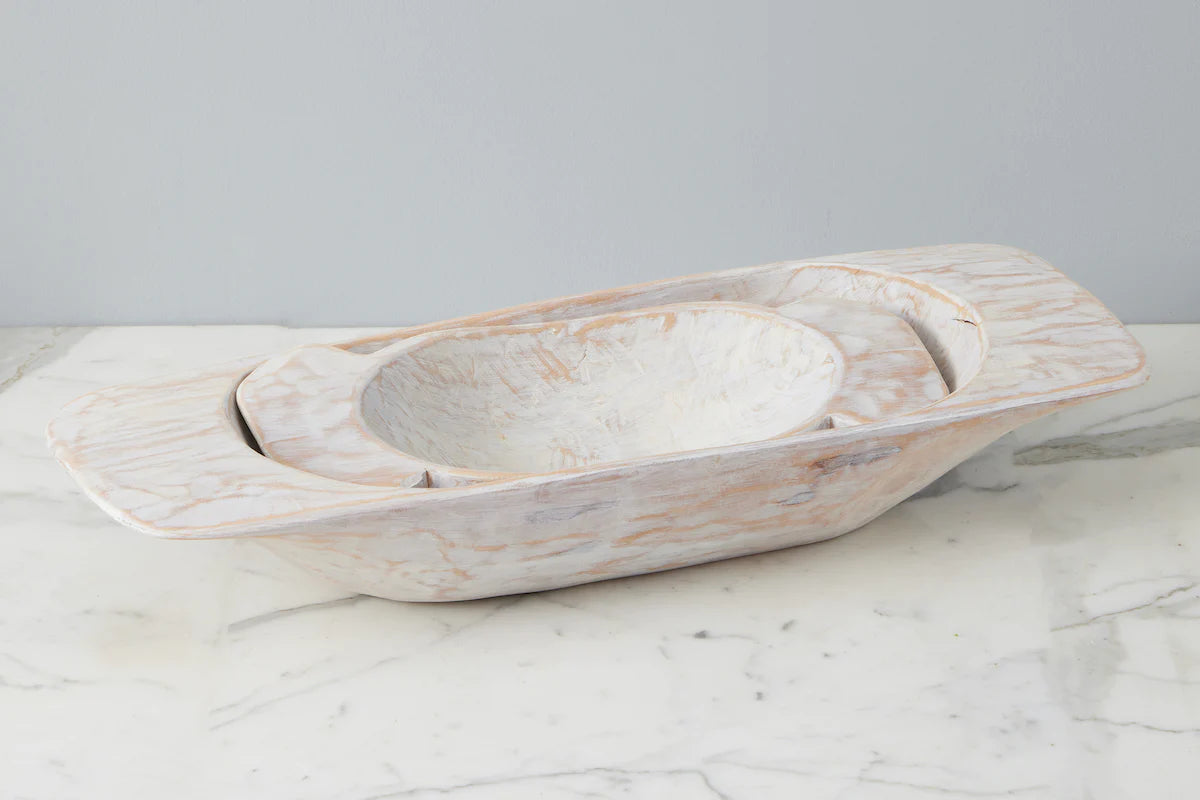 White Distressed Dough Bowl - Large