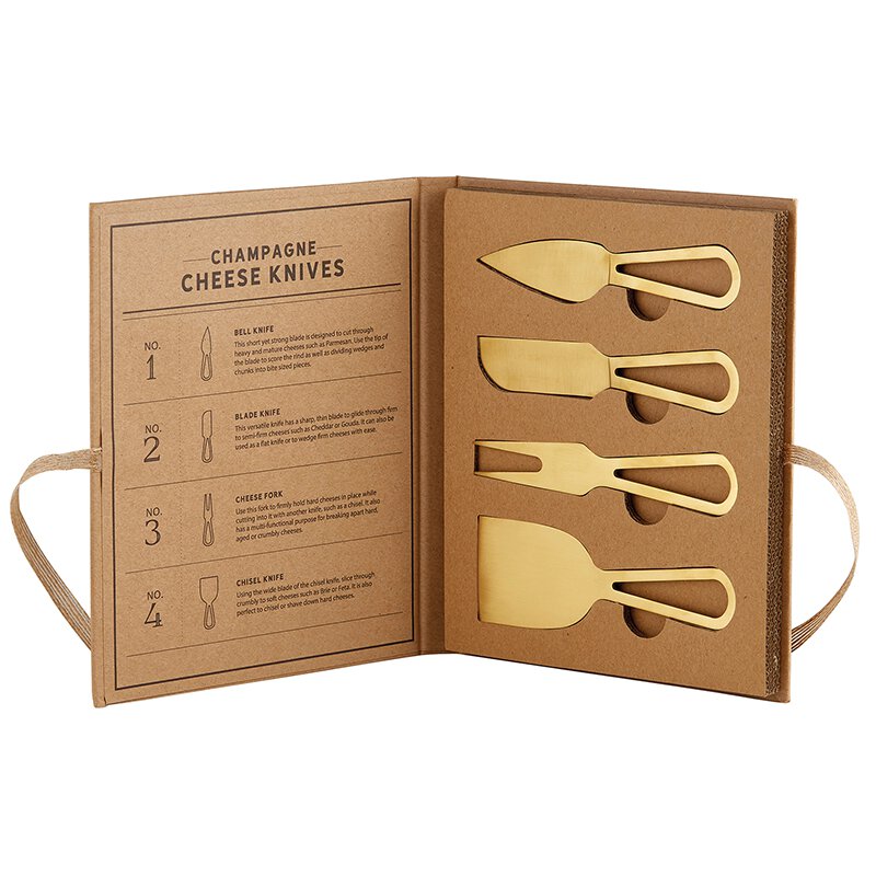 Champagne Gold Cheese Knives Book Set