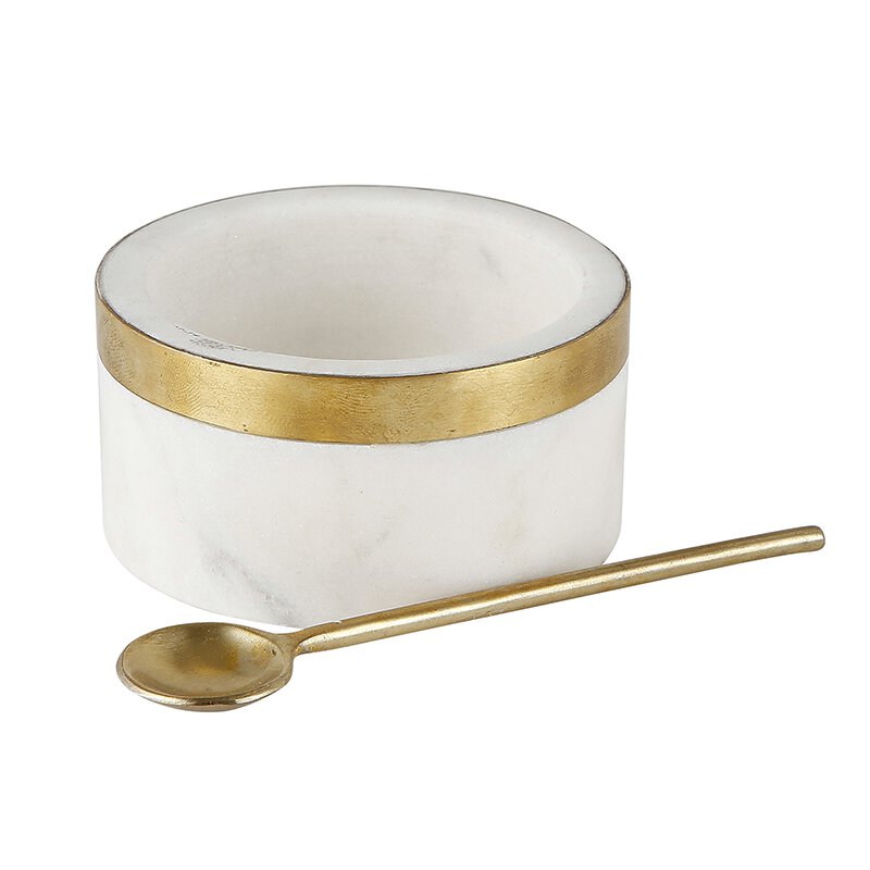 Marble Bowl with Brass Trim & Spoon
