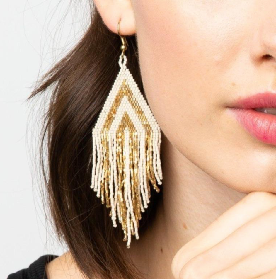 Gold/Ivory Fringe Earrings