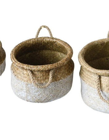 Natural & White Seagrass Basket with Rope Handles