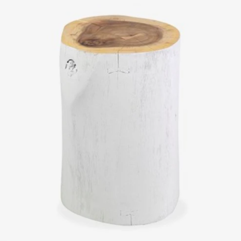 White Painted Wood Stump Side Table 12w" x 18h"